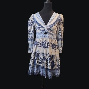 Elegant Blue and White Floral Dress